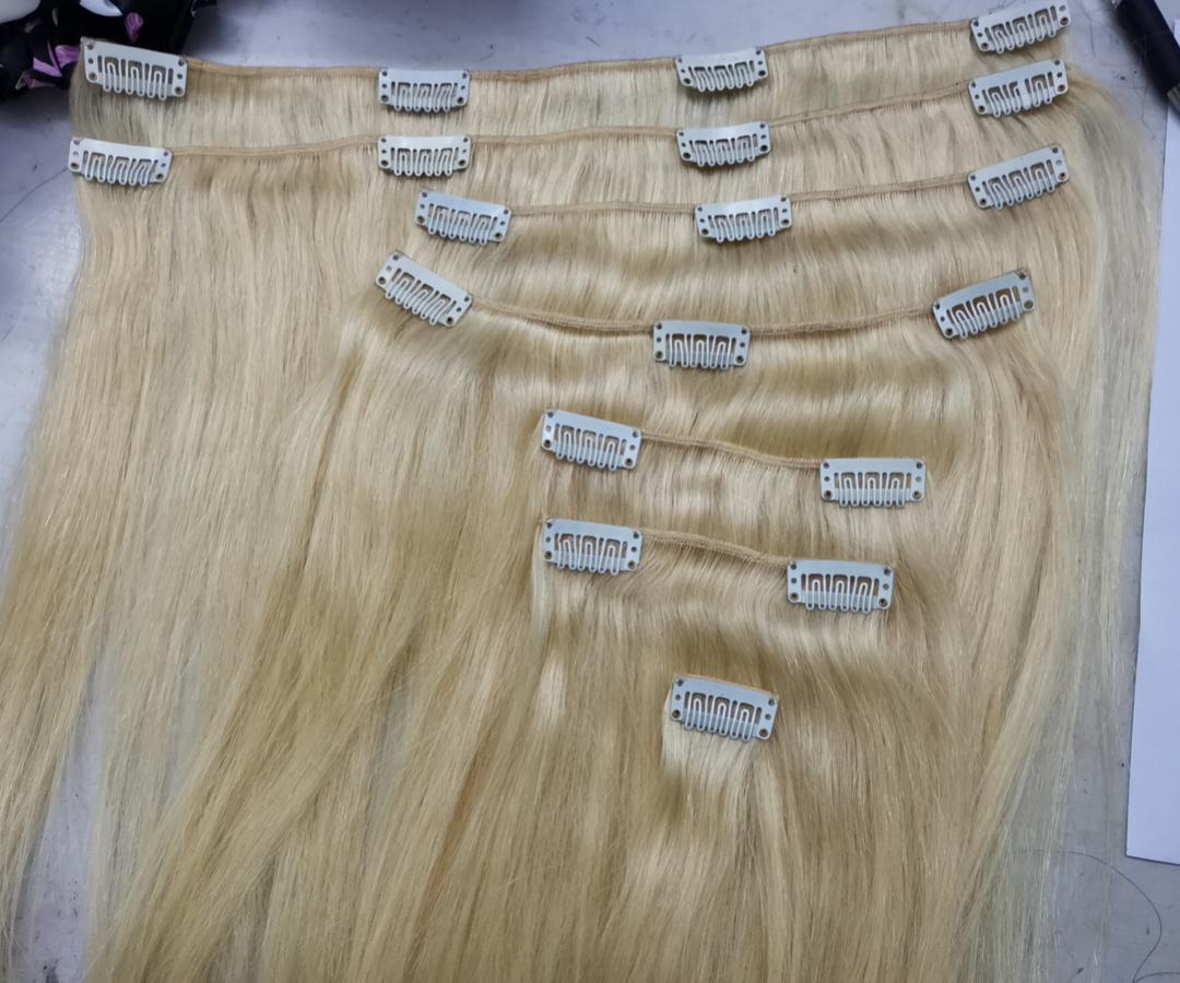 613 Platinum Blonde Brazilian Straight Wave Clip In Extensions